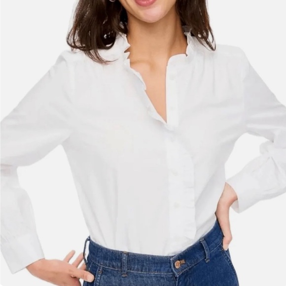 J. Crew Tops - J. Crew Ruffle Placket Button Down White Top Size XL
